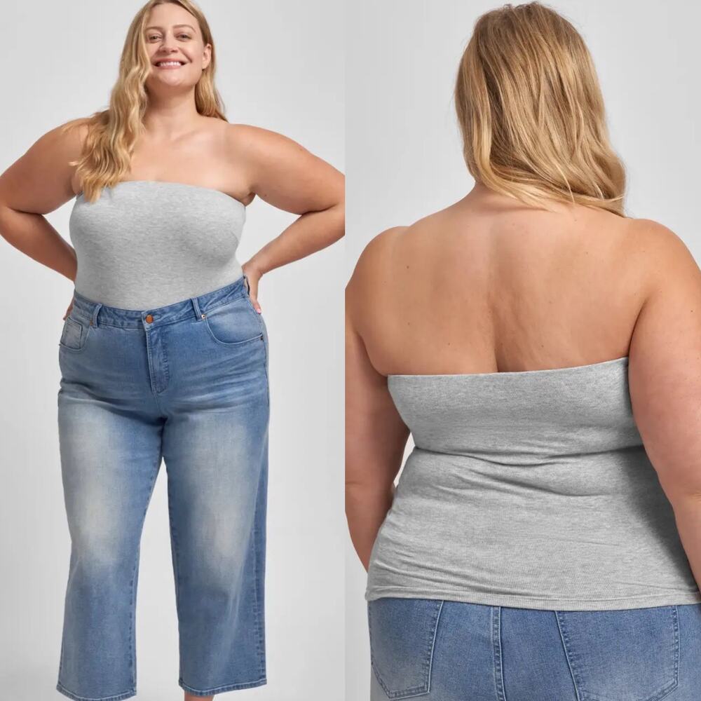 Universal Standard Gray Ribbed Foundation Bandeau Tube Top Size 2X